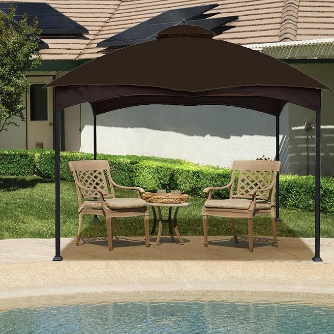 Hugline Outdoor Replacement Canopy Top Double Tier Gazebo Roof Cover for Lowe's Allen Roth 10x12 Gazebo #GF-12S004B-1 (Brown)