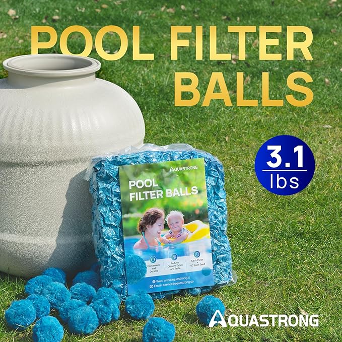 AQUASTRONG Pool Filter Balls for Sand Filter Pump, 3.1 lbs Reusable Sand Filter Balls (Replaces 100 lbs of Sand), Efficient Blue Filter Balls for Swimming Pools, Filter Pumps, Aquariums