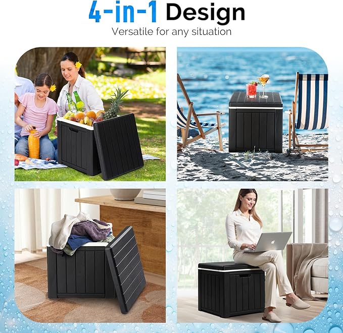 VINGLI 10 Gallon Outdoor Deck Box, Outdoor Patio Deck Box with Built-in Handles, All-Weather Square Storage Container for Garden, Poolside & Balcony (Black)