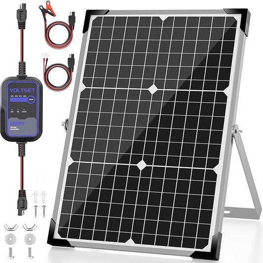 Voltset Solar Panel Kit 30W 12V with MPPT Controller, Solar Battery Trickle Charger Maintainer, Waterproof Solar Panel with Adjustable Mount Bracket for Boat RV Motorcycle Marine