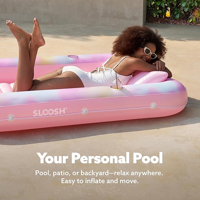 SLOOSH Inflatable Tanning Pool Lounger Float, 70" x 46" Pool Floats Adult with Pillow, 4 in 1 Suntan Tub Raft Floatie,Sunbathing Bed Lounge for Water Blow Up Ball Pit Party Gifts