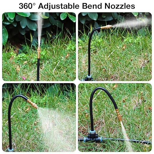 Mixc 50Ft 1/4" Drip Irrigation System,Garden Irrigation Kit with 12pcs Adjustable Copper Nozzles,Automatic Watering System for Outdoor,Raised Bed,Potted Plant,Lawn,Greenhouse Accessories for Yard