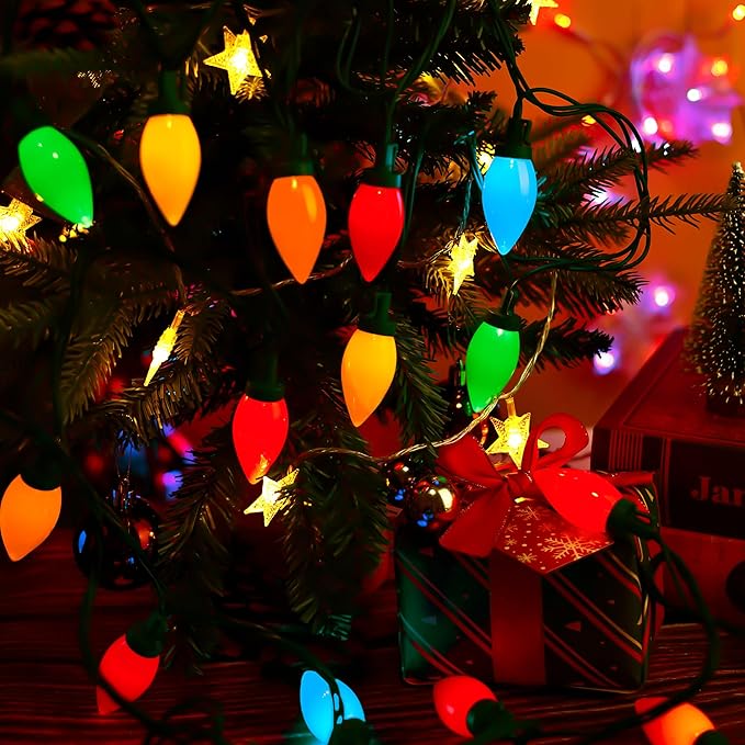 HAYATA C9 Big Bulbs Classic Christmas Lights 100 LED 64ft Strawberry String Light - Fairy Lighting for Outdoor, Indoor (Multi Color - 100LED)