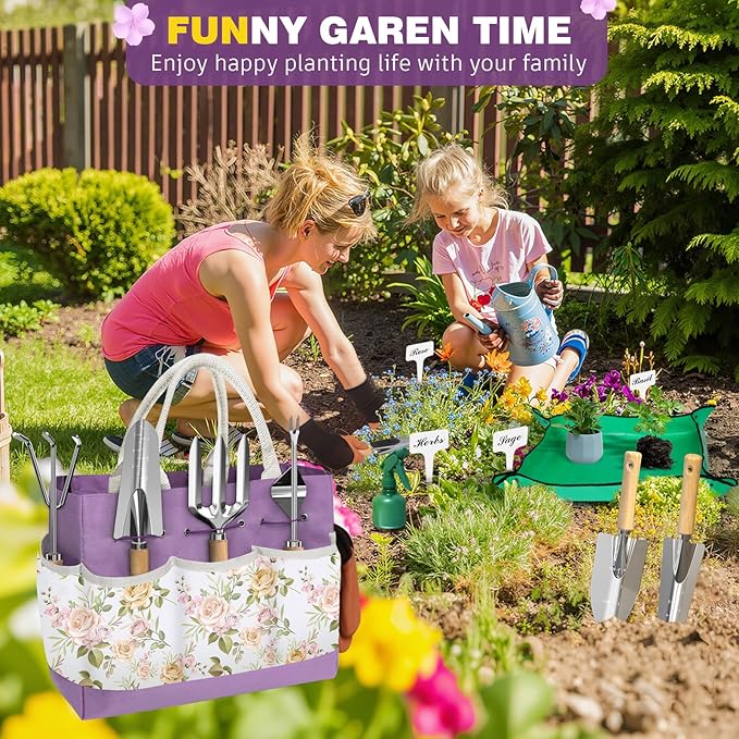 22Pcs Gardening Tools Set for Women Heavy Duty Garden Hand Tools Yard Work Tools Gardener Gifts Gardening Accessories with Tools Bag/Shovel/Mat/Plant Labels/Gloves