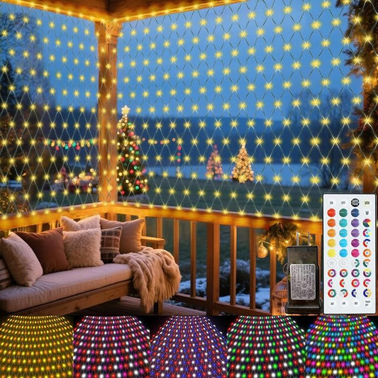 RGB Christmas Net Lights, Color Changing Outdoor LED Mesh Lights, 14.8x4.9 ft 240 LED Christmas Outdoor Net Light, Connectable Plug in Waterproof Tree Light Bushes Halloween Decor