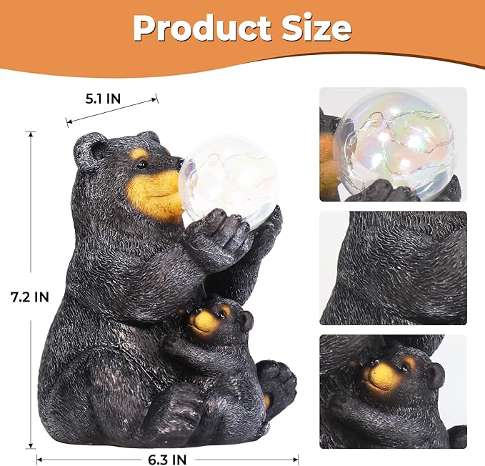Solar Garden Statues Loving Bear Figurine with Ballon Lights for Outside, Yard Decorations Outdoor, Garden Decor Unique Birthday Housewarming Gifts for Mom, Women