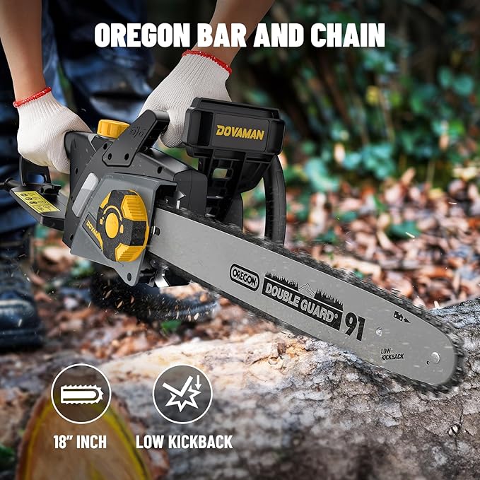 DCS08A Electric Chainsaw, One-Step Tool-Free Tensioning, Oregon Bar ＆ Chain, Low Kickback, Mechanical Brake, Automatic Chain Lubrication, 18-Inch 15-Amp Electric Chainsaw corded with 2 Chains