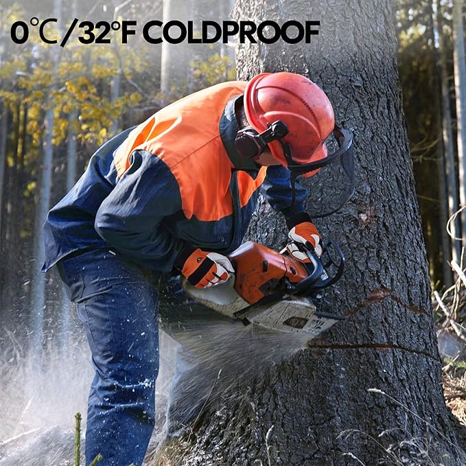 Vgo... 1-Pair 0℃/32°F Chainsaw Gloves, 12-Layer Chainsaw Protection on Left Hand Back, Safety leather Work Gloves, Mechanic Gloves(Size M, Lined Orange,GA8912FWCS)