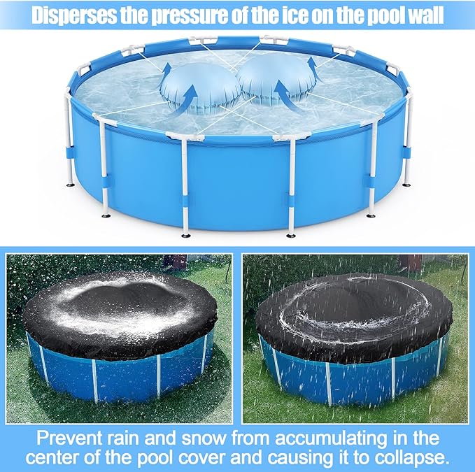 2pcs Pool Air Pillows for Above Ground Pools - 4ft Dia. Winter Closing Winterizing Kit with Ropes, Thicken PVC Ice Equalizer Support, Swimming Pool Patio Furniture Cover Airbag