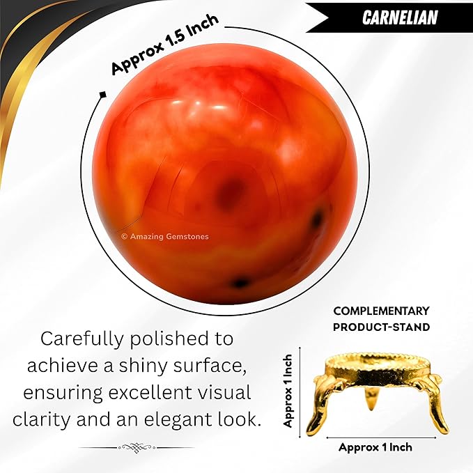 Amazing Gemstone Carnelian Crystal Ball with Stand - 2" Inches Crystal Sphere Meditation Balls for Witchcraft and Decorative Balls