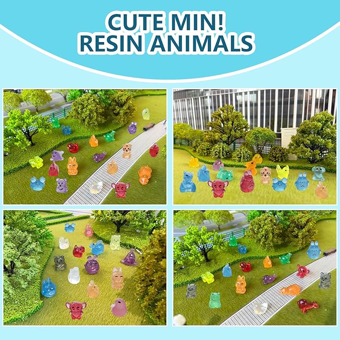 150/200 Mini Resin Animals Variety Pack Kit, 30 Types Tiny Resin Animals Figures, Hide Mini Figures Micro Landscape Ornaments Fairy Garden Accessories