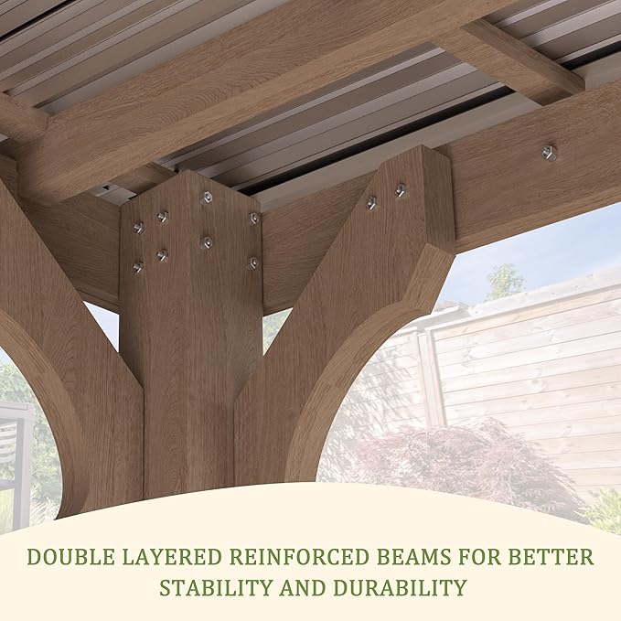 10 x 12 FT Outdoor Wooden Grill Gazebo with 5.5" Width Wood Posts, Rainwater Drainage, BBQ Gazebo with Sloping Metal Roof for Barbecue, Backyard, Garden, Light Mocha Brown