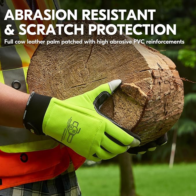 Vgo... Chainsaw Gloves,12-Layer Saw Protection on Left/Both Hand Back,Cow Leather Gloves,Touchscreen