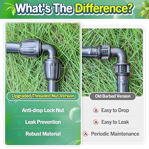 12 Pack Drip Irrigation Elbow Fittings for 1/2 Inch Drip Tubing(1/2" ID x 0.65" OD), Anti-drop Barbed 1/2'' Drip Line 90 Degree Elbow Connectors with Locked Nut for Garden Irrigation System