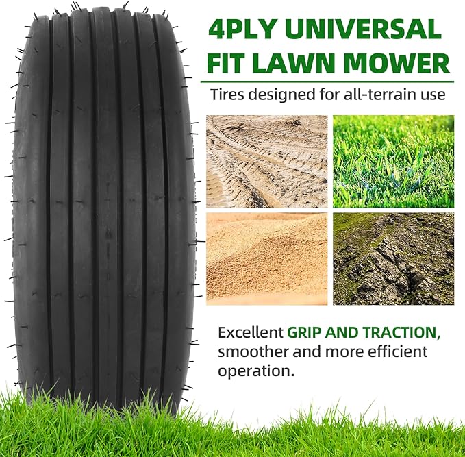 AR-PRO (2-Pack) 11x4.00-5 Tire and Wheel Assembly, 11x4-5 Lawnmower Tire (4-Ply) and Rim with Tube, 3.4” Centered Hub with 3/4” Bearings, Universal Lawn Mower/Yard Tractor Turf Tires