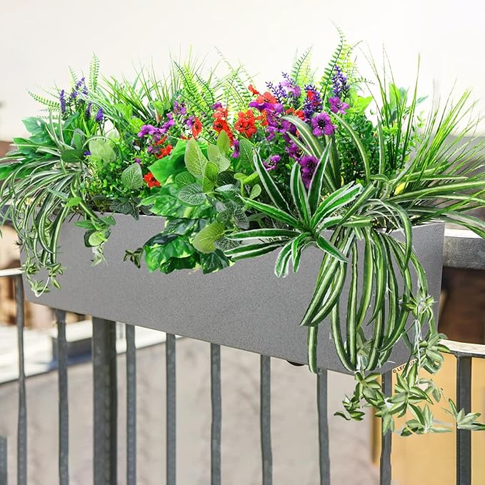 14 Bundles Artificial Plants Outdoor UV Resistant, Fake Greenery Plant Flower, Faux Boxwood Boston Fern Shrubs Bushes with Plastic Stems & Flowers for Garden, Porch, Planter, Patio, Xmas Decor