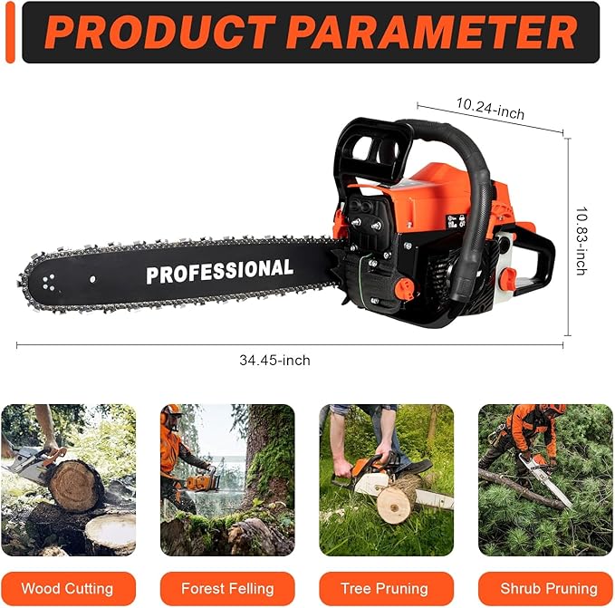 58cc Gas Chainsaw, 20 Inch Gas Powered Chainsaws with Tool Bag, 3.6HP 2-Cycle Handheld Cordless Petrol Gasoline Chain Saw for Cutting Tree Wood Trimming Garden Farm