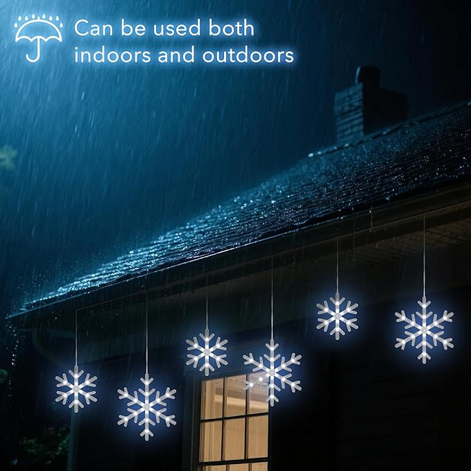 Christmas Snowflake Icicle Lights,9 ft 150 LEDs Curtain Lights with 10 Drops, 3 Strands Connectable, Waterproof Twinkle Effect Icicle Fairy Light for Eaves Window Yard Indoor Outdoor Xmas Tree