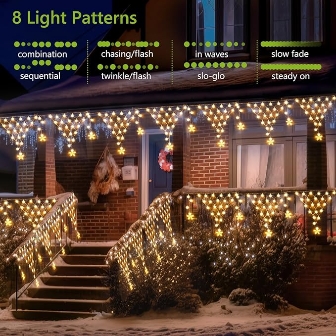 Christmas Lights Outdoor Decorations 218 LED 13.8ft Curtain Fairy Lights with 12 Drops, Clear Wire LED String Light Decor with 8 Modes for Wedding Party Holiday Christmas Indoor Outdoor Decor
