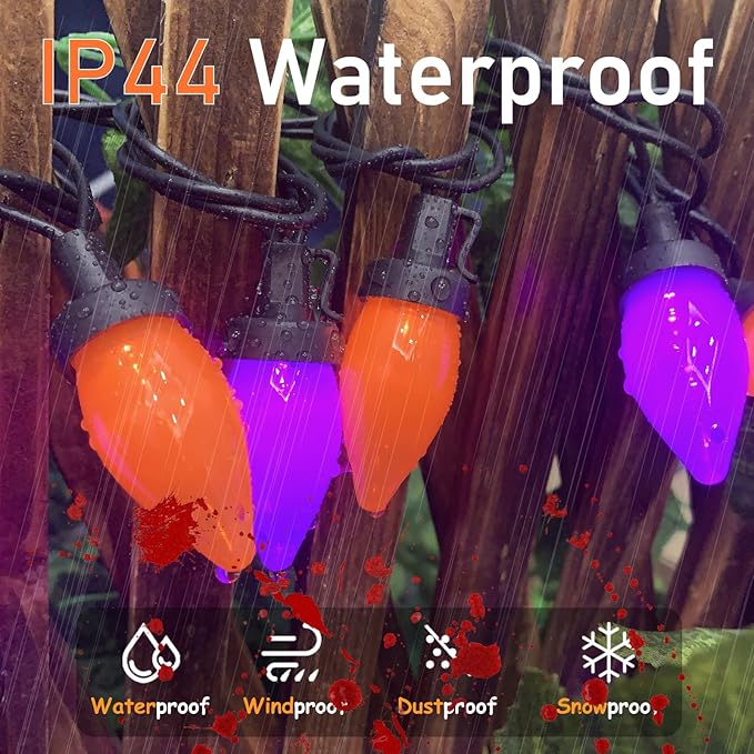 Purple and Orange Christmas Lights, 26FT 50 Count Christmas C7 LED String Lights for Indoor/Outdoor Use, Christmas Decorations for Patio Home Party Garden Yard-Black Wire