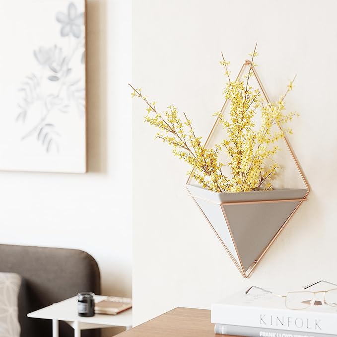 Umbra Trigg Hanging Planter Vase & Geometric Wall Decor Containers-for Succulents, Air, Mini Cactus, Faux Plants and More, Large, Concrete/Copper (Pack of 4)