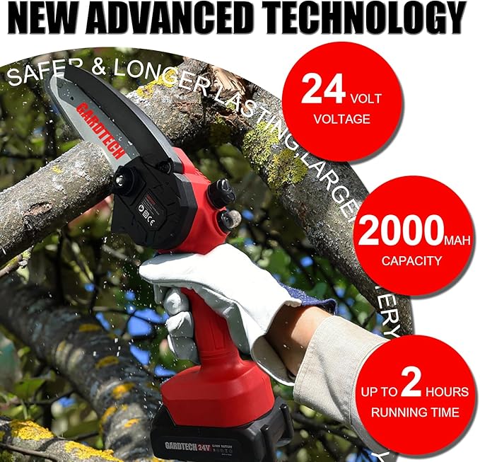 BEST Mini Chainsaw 6 Inch, Gardtech Cordless Portable Electric Chain Saw Handheld Electric Chainsaws with 2025 Upgraded 4 Chains 2 Batteries Good for Olders, DIYer, Gardeners Continuously 2 Hours Work