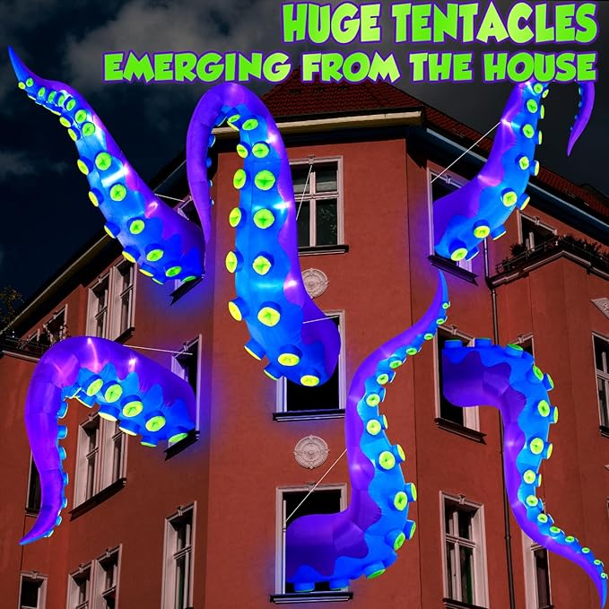 1PCS 14FT Giant Halloween Inflatables Octopus Tentacles, Huge Halloween Decorations Outdoor Build-in LED Lights Vivid Spooky Blow Up Yard Decoration Large Blowups Holiday Lawn Party Yard -Style C