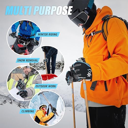 HANDLANDY Waterproof Insulated Work Gloves, 3M Thinsulate Thermal Winter Gloves for Men Women Touch Screen, Warm Ski Snowboard Cold Weather Gloves (Medium, Blue)