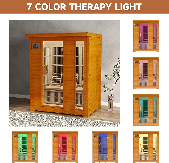 springspa 3 Person Infrared Sauna Indoor, 15amp Low EMF Far Infrared Canadian Hemlock Sauna with 2 LCD Panels, Bluetooth