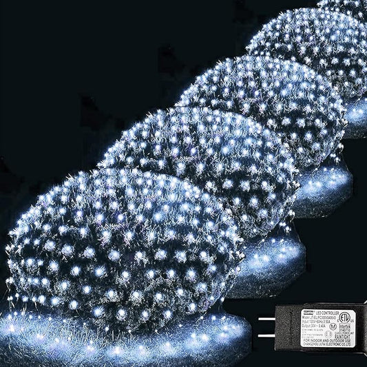 Christmas Net Lights, 610 LED Large Outdoor Net Mesh Lights 34.5X 5ft, 8 Modes Waterproof Twinkle String Lights Connectable for Bushes Halloween Yard Decor, Cool White