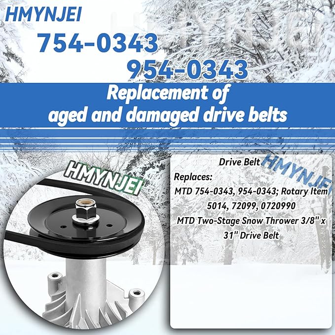 754-0343 954-0343 Drive Belt for MTD Two-Stage Snow Thrower, Rotary Item 5014 72099 0720990, Snow Blowers Drive Belt Replaces 754 0343 954 0343