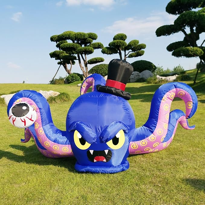 7FT L x 3FT H Halloween Inflatable Octopus Catching Eyeball Halloween Inflatable Giant Sea Monster with Build-in LED Lights, Blow up Halloween Outdoor Indoor Decorations Large Party Yard Decoration