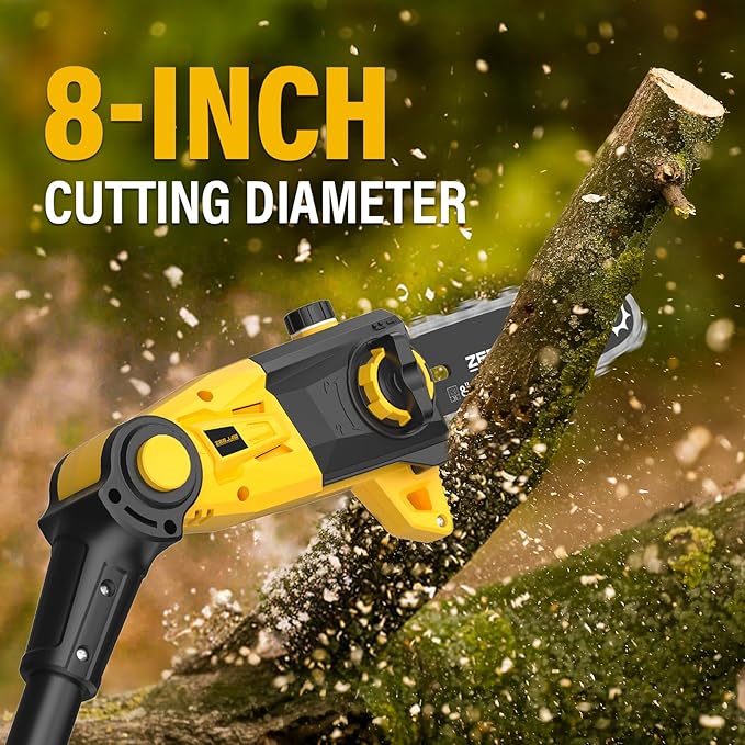 Pole Saw, 8-Inch Pole Saw for Tree Trimming Cordless 15-FT Max Reach, Auto Oiling, Tool-Less Electric Pole Saws, Tree Trimmer with Battery & Fast Charger