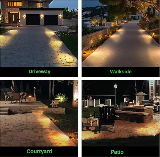 In Ground Well Lights 2700K - 12V Wired One Directional Inground Fixture, 5 Colors Ground Landscape Lighting, LED ORB Aluminum for Patio Sideway Pathway 3W 170LM 12 Pack