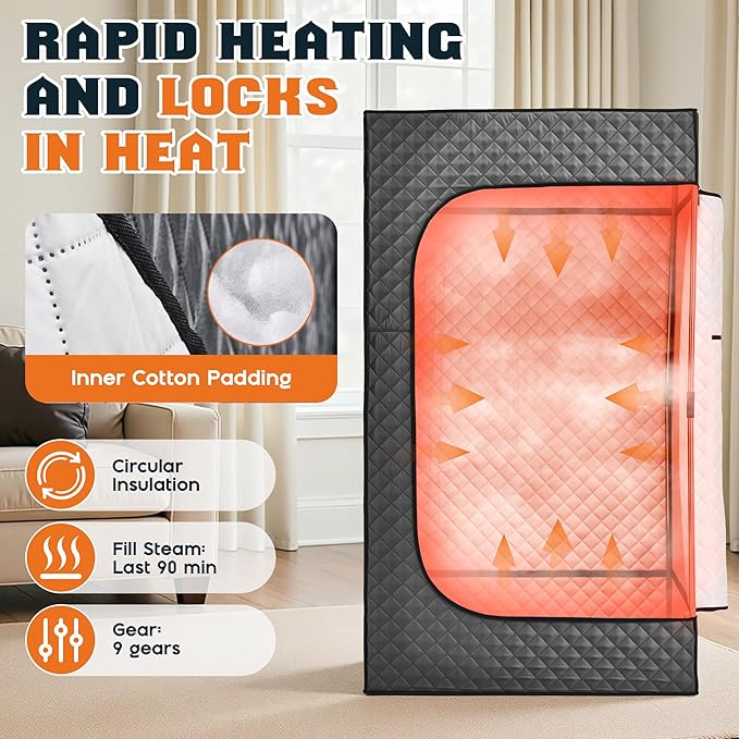 Albott Portable Sauna Box for Home, Person Steam Sauna Tent with 3L 1500W Steamer, Extra Large Size 3.3’ x 3.3’ x 5.9’ Full Body Home Spa, Remote Control, Folding Chair, Grey