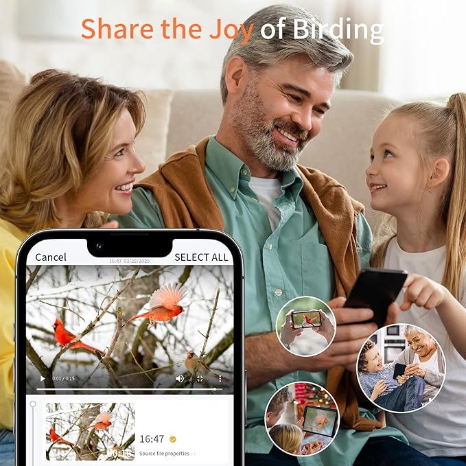 Smart Bird Feeder with Camera,Solar Powered Outdoor WiFi Birds House Camera with Built in AI Identification,Auto Cloud Recording,FHD Video, for Bird Watching,Parents,Orange