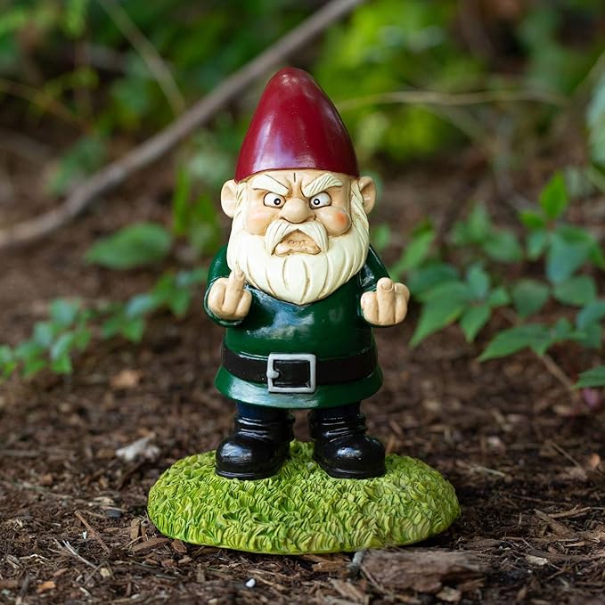 9” Double Middle Finger Garden Gnome – Funny Lawn Ornament – Durable Resin Yard Statue – Hilarious Gag Gift & Outdoor Decor for Humor Lovers