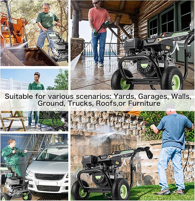 4200PSI Gas Pressure Washer 4.0GPM Gas Power Washer 196CC Gas Powered Washing Machine Commercial High Pressure Washer with 25ft Hose&5 Nozzles for Patio Garden Yard Vehicle,EPA/CARB/ETL (Black)