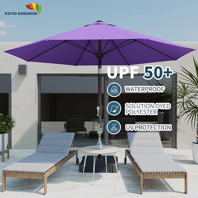 PatioKingdom Auto-Tilt 9FT Patio Umbrella Outdoor with 8 Sturdy Fiberglass Ribs,Market Table Umbrella for Pool,Backyard,Deck and Garden
