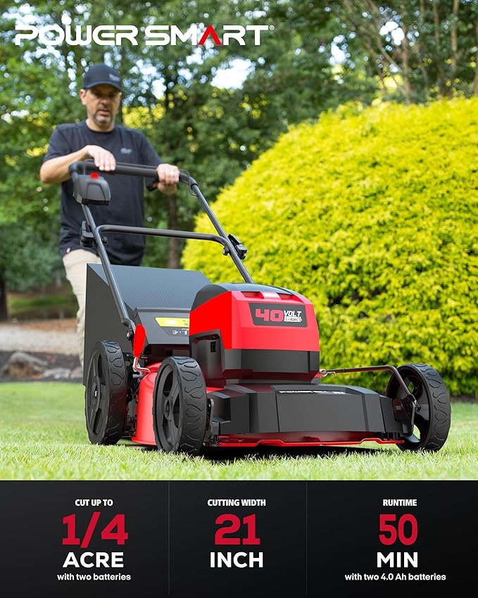 PowerSmart 40V 21" Cordless Push Lawn Mower with 2 x 4.0ah Batteries and Charger, up to 1/4 Acre (MB2400B)