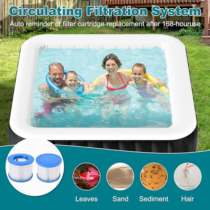 60" X 60" X 25" Hot Tub, 2-4 Person Inflatable Hot Tub, Square Blow Up Portable Bathtub Outdoor Spa with 120 Bubble Jets and Heater Pump, Filter