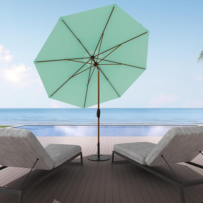 Midtown Umbrellas Sunbrella Umbrella Outdoor Patio Umbrella 2-9 Feet in Canvas Glacier Acrylic Fabric, Auto-Tilt Aluminum Frame For Backyard Umbrella, Deck Umbrella & Porch Umbrella - Wooden Pole