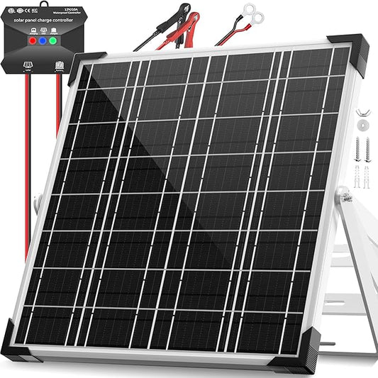 Voltset 12V Solar Battery Charger - 20W Waterproof Solar Power Trickle Charger Battery Maintainer Tender with Smart Charge Controller - Solar Panel Kit for Car RV Boat Marine Trailer Automotive