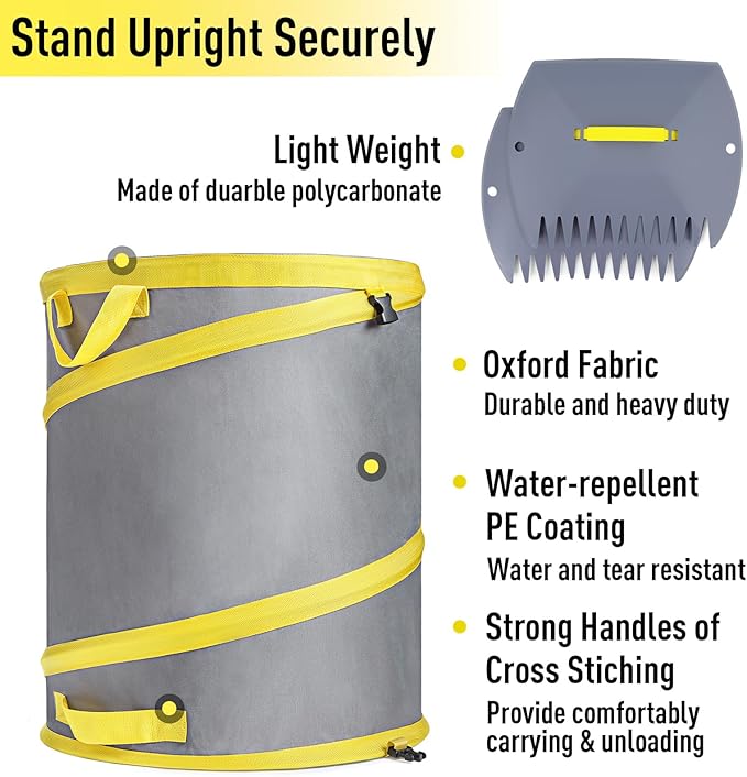 JARDINEER 30-Gallon Collapsible Trash Can for Camping Garbage, Pop Up Garden Bag Resuable, Lawn Set include Yard Waste Container, Leaf Scoops and Gloves