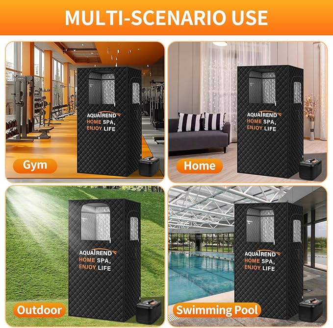 Portable Sauna Box, Steam Sauna for Home, Personal Sauna Tent Full Size for Fitness Gym Yoga Spa with Double Large Windows + 1200W 3L Steamer + Remote Control + Folding Chair, 3' x 3' x 5.9', Black