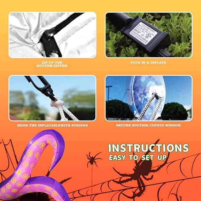 DearSun 6.7FT L Giant Halloween Inflatable Octopus Tentacle Halloween Inflatable Tentacles Broke Out from Windows, 2 Jumbo Blow Up Tentacles with Build-in LED Lights Halloween Window Decoration