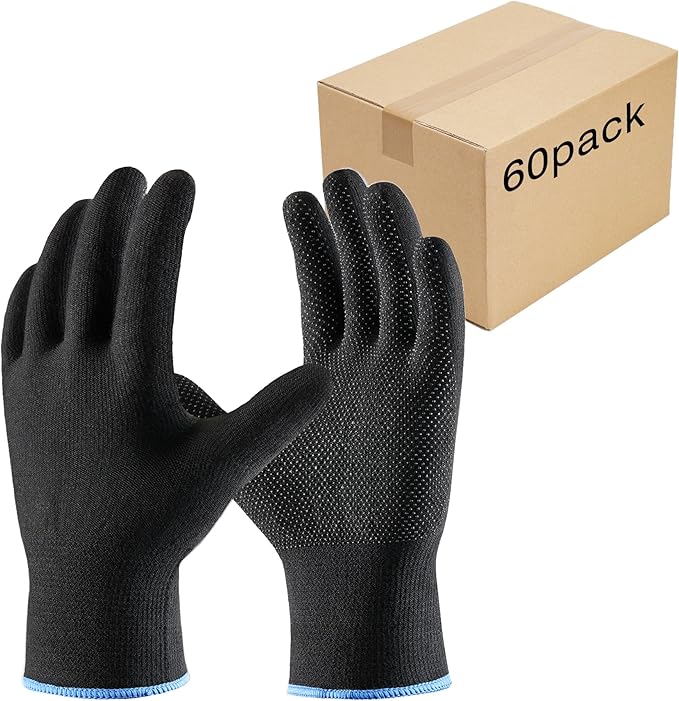 COOLJOB 12 Pairs Cotton Work Gloves with Non-Slip Grip Dots, Breathable Lightweight Gloves for Construction Gardening