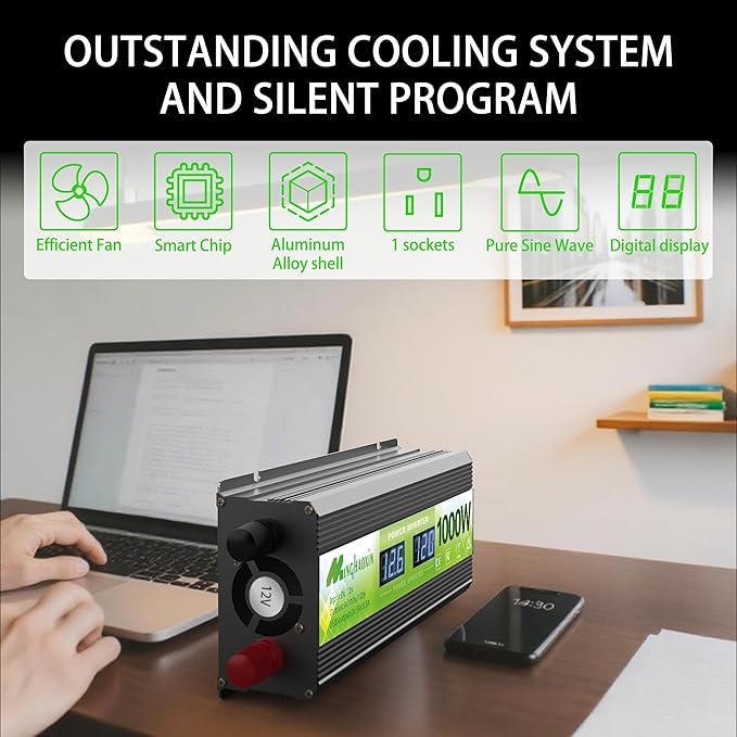1000 Watt Inverter, 12v Dc to 110v Ac Inverter,Power Inverters for Vehicles, Ac Outlets and 2 USB Ports for Cars, Trucks, Rvs, Homes and Camping