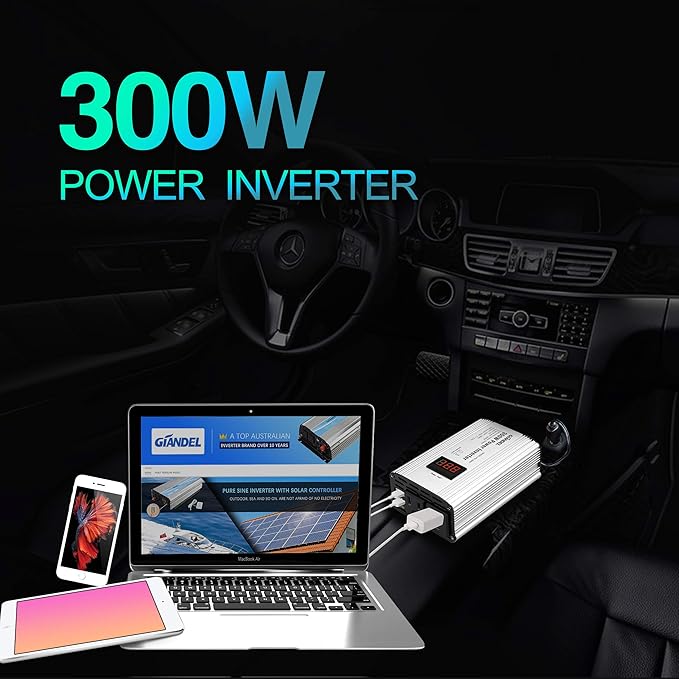 300W Power Inverter DC 12V to 110V AC Car Inverter with 4.8A Dual USB Car Adapter with LED Display