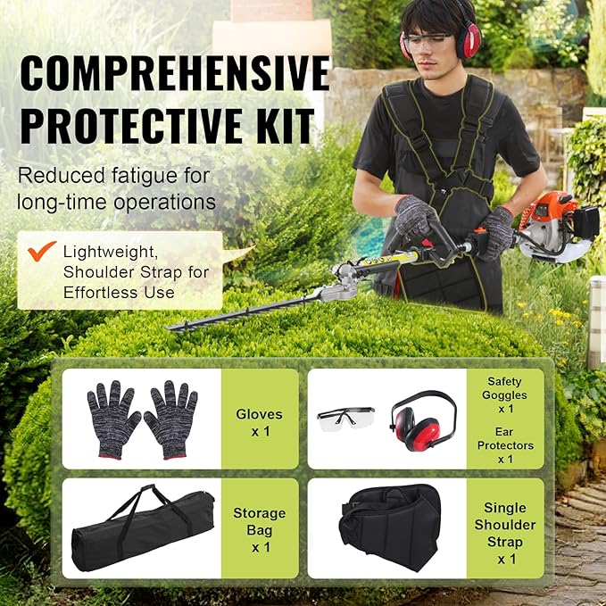 VEVOR 33CC 2-Cycle 5-in-1 Gas Powered Chainsaw with Extension Pole, All-in-One Trimmer Set with Hedge Trimmer, Weed Eater, Brush Cutter, Edger, and Pole Saw for Garden, Lawn, and Tree Maintenance
